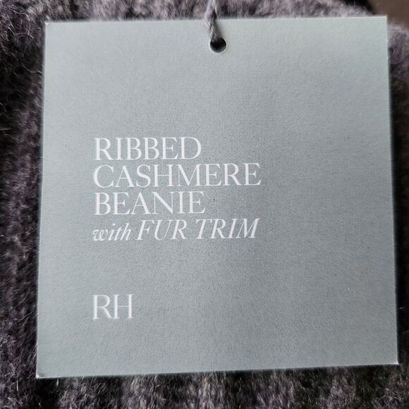 Restoration Hardware Gray Fur Trimmed Cashmere Cozy Pom Pom Beanie Hat NEW - Picture 9 of 9